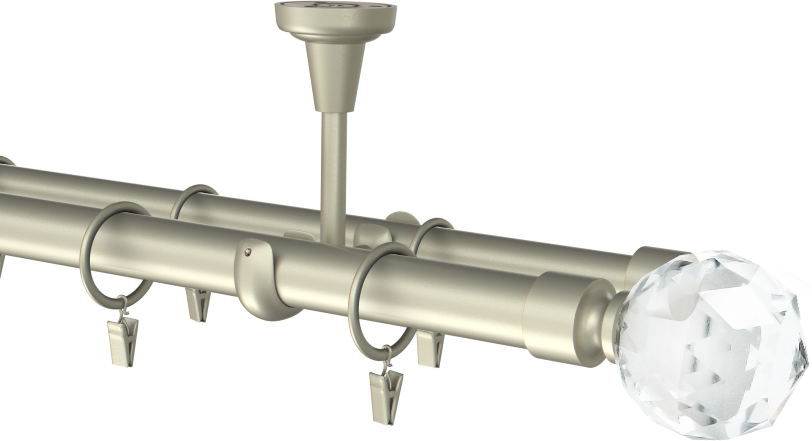 Karnisze sufitowe podwójne klasyczne Ø25/19mm z końcówką Cristal kula 