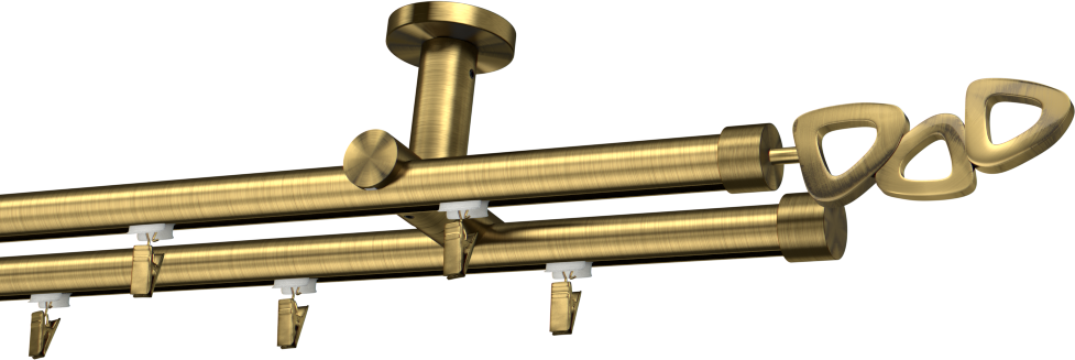 Karnisz podwójny sufitowy przesuwny z wspornikiem w kolorze mosiądz antyczny 