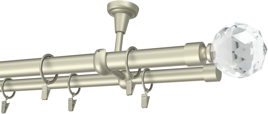 Karnisze sufitowe podwójne klasyczne Ø25/19mm z końcówką Cristal kula 